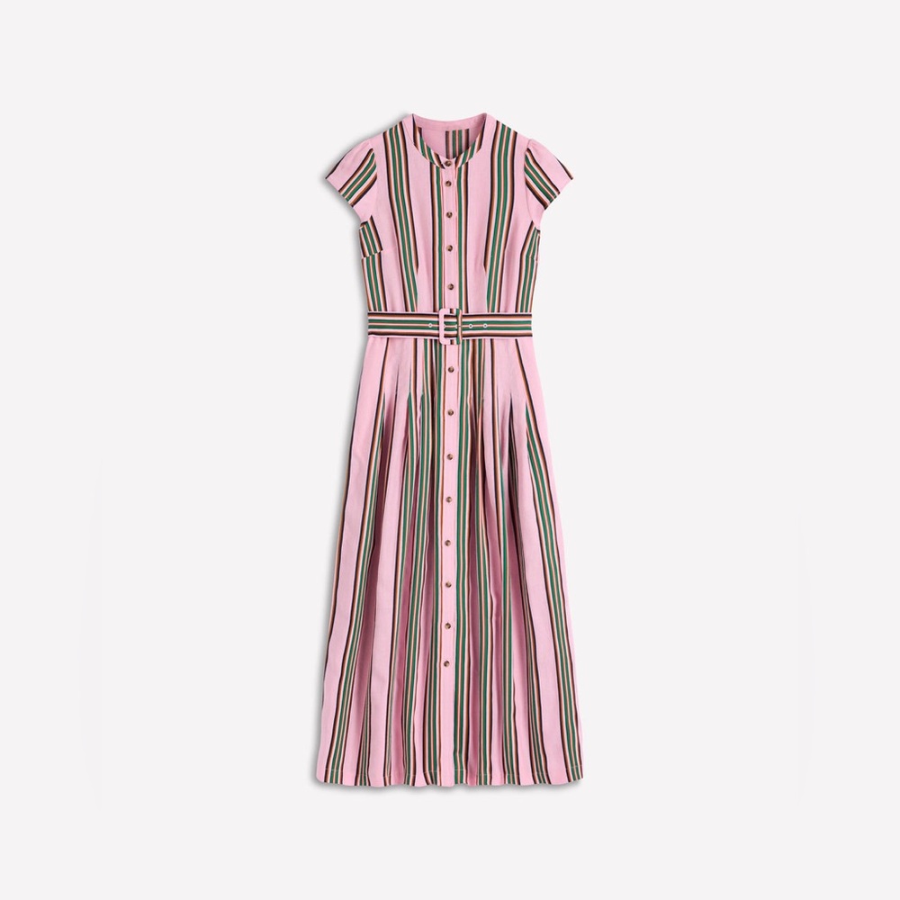 NWT Boden Arabella Linen Blend Dress in Pink Rich Emerald Stripe - Picture 7 of 13
